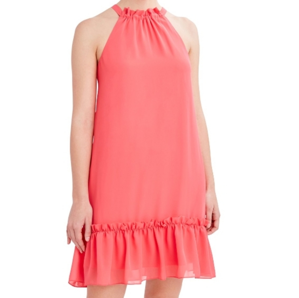 BCBG Pink Ruched Ruffled Mini Dress